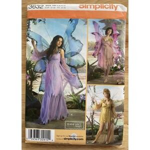 SIMPLICITY 3632 MISSES RENAISSANCE‎ FAIRY NYMPH/WINGS COSTUME PATTERN-UNCUT 6-12